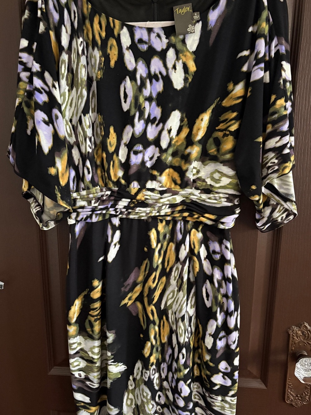 Taylor Black Midi Dress with Purple and Gold Floral Print